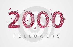 2000 two thousand followers. Origami birds. Vector