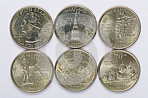 2000 US State Quarters a complete set of 5 used coins. Are located in the order of their released and joining the state