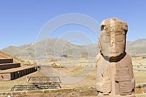 The 2000 year old archway at the Pre-Inca site of Tiwanaku near La Paz in Bolivia.