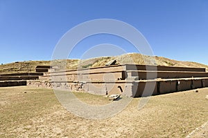 The 2000 year old archway at the Pre-Inca site of Tiwanaku near La Paz in Bolivia.