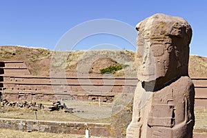 The 2000 year old archway at the Pre-Inca site of Tiwanaku near La Paz in Bolivia.