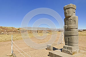 The 2000 year old archway at the Pre-Inca site of Tiwanaku near La Paz in Bolivia.