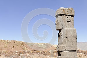 The 2000 year old archway at the Pre-Inca site of Tiwanaku near La Paz in Bolivia.