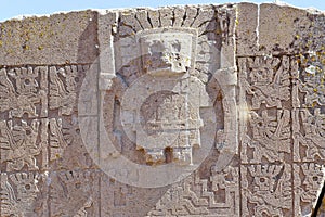 The 2000 year old archway at the Pre-Inca site of Tiwanaku near La Paz in Bolivia.