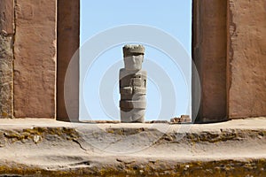 The 2000 year old archway at the Pre-Inca site of Tiwanaku near La Paz in Bolivia.