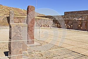 The 2000 year old archway at the Pre-Inca site of Tiwanaku near La Paz in Bolivia.