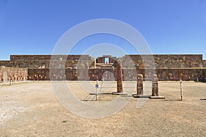 The 2000 year old archway at the Pre-Inca site of Tiwanaku near La Paz in Bolivia.