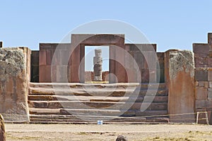 The 2000 year old archway at the Pre-Inca site of Tiwanaku near La Paz in Bolivia.