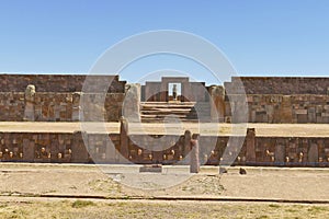 The 2000 year old archway at the Pre-Inca site of Tiwanaku near La Paz in Bolivia.