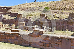 The 2000 year old archway at the Pre-Inca site of Tiwanaku near La Paz in Bolivia.