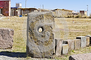 The 2000 year old archway at the Pre-Inca site of Tiwanaku near La Paz in Bolivia.