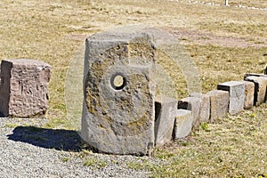 The 2000 year old archway at the Pre-Inca site of Tiwanaku near La Paz in Bolivia.