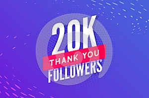 20000 followers vector. Greeting social card thank you followers. Congratulations 20k follower design template