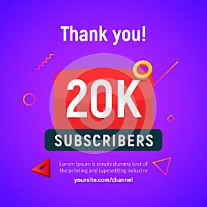 20000 followers vector post 20k celebration. Twenty thousands subscribers followers thank you congratulation