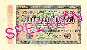 20000 reichsmark bank note 1923 obverse