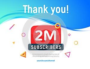 2000000 followers vector post 2m celebration. Two millions subscribers followers thank you congratulation