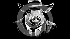 2000s Detective Pig: Noir Comic Art In Black And White