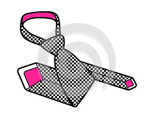 A 2000s trendy emo goth tie. Flat vector illustration, hand drawn. Aesthetics, 00s. Pink and black