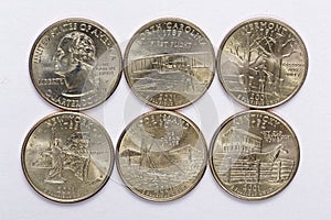 2001 US State Quarters a complete set of 5 used coins. Are located in the order of their released and joining the state