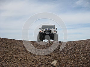 2002 TJ Jeep at Top of Hill on Dirt Trail in Arizona Desert
