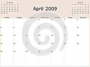 2009 Year Monthly calendar