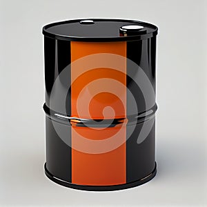 200L Black metal barrel isolated on white background.