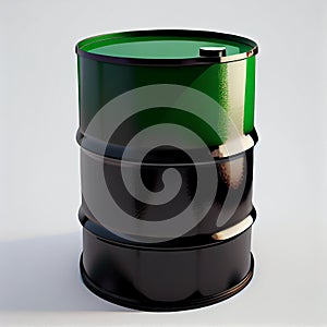 200L Black metal barrel isolated on white background.