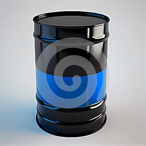 200L Black metal barrel isolated on white background.