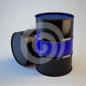 200L Black metal barrel isolated on white background.