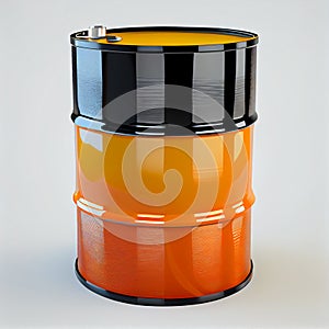 200L Black metal barrel isolated on white background.