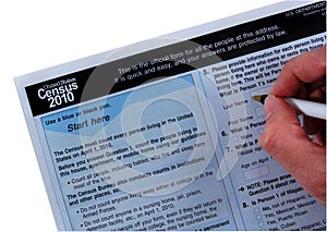 2010 Census form, with hand and pen