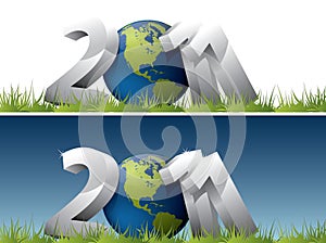 2011 text with Earth globe