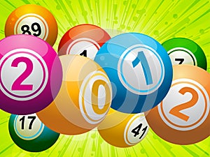 2012 bingo lottery balls on green