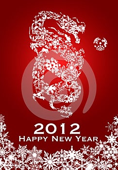2012 Chinese Year of Dragon Snowflakes Red