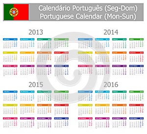 2013-2016 Type-1 Portuguese Calendar Mon-Sun
