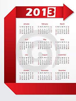 2013 calendar with red arrow origami