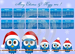 2014 calendar with bird family