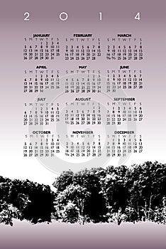 2014 calendar with trees
