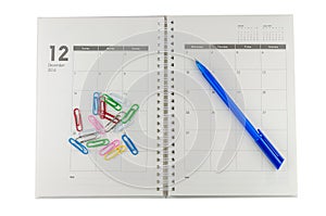 2014 December organizer with pen & clips.