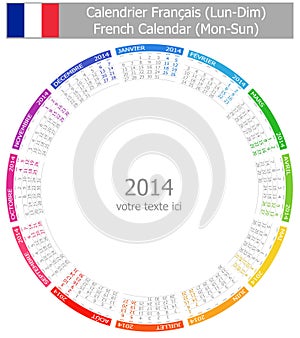 2014 French Circle Calendar Mon-Sun