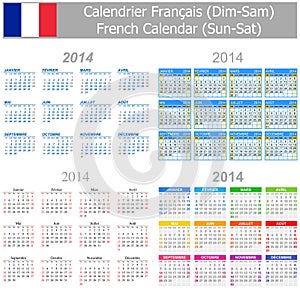 2014 French Mix Calendar Sun-Sat