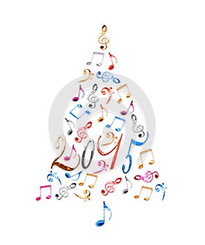 2015 christmas tree with colorful metal musical notes