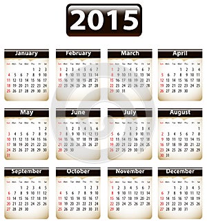 2015 English calendar