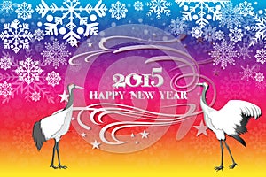 2015 happy new year background with snowflake and crane bird