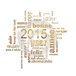 2015 new year multilingual text word cloud square greeting card