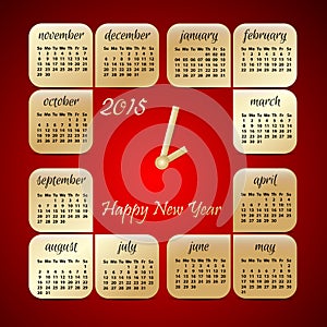 2015 year vector red and gold calendar stylized clock