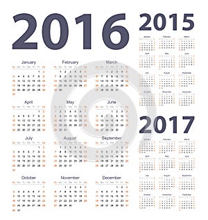 2016, 2017, 2015 year calendars