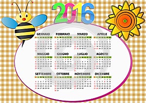 2016 bee calendar