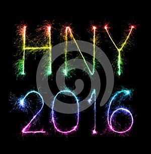 2016 Happy New Year made of sparkles firework at night