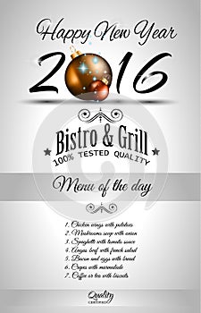 2016 Happy New Year Restaurant Menu Template